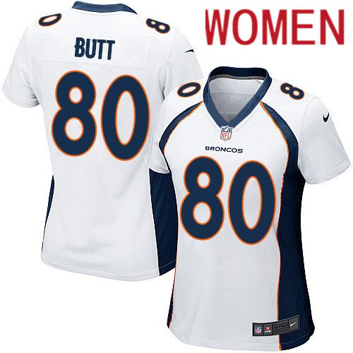 Women Denver Broncos #80 Jake Butt White Nike Game NFL Jersey->women nfl jersey->Women Jersey